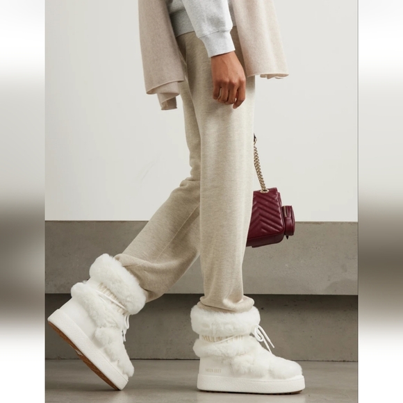 Moon Boot LTrack Faux Fur Boots Moon Boots L Track White Fur Winter Snow Boot - Picture 2 of 16